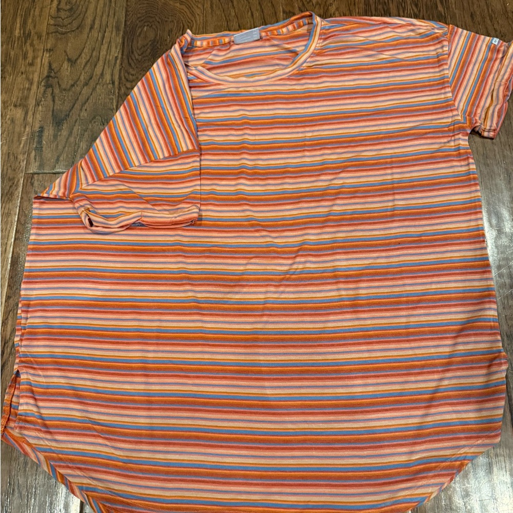 Women’s Orange Multi-Stripe Short Sleeve Shirt